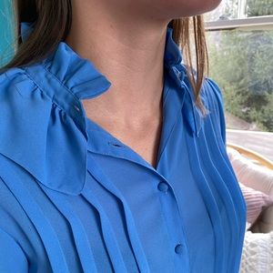 VINTAGE ruffled collar blue dress shirt
